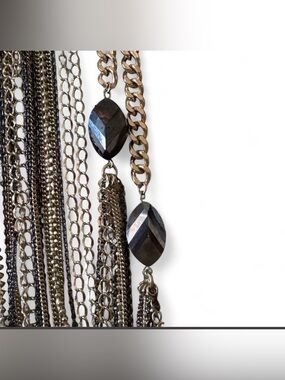Long Vintage Multi-Chain Multi-Color Metallic Necklace
